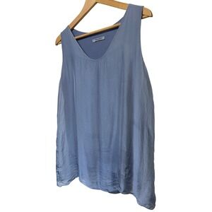 Meo Meli Made In Italy Silk Blouse Shimmery Blue Sleeveless Tank Top Size Medium